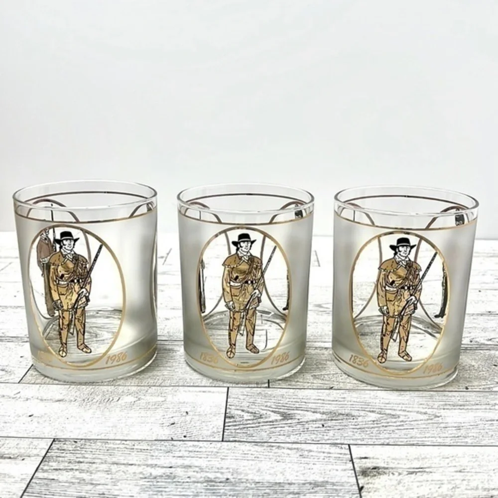 3 Vintage Texas 150th Anniversary Frosted Lowball Glasses